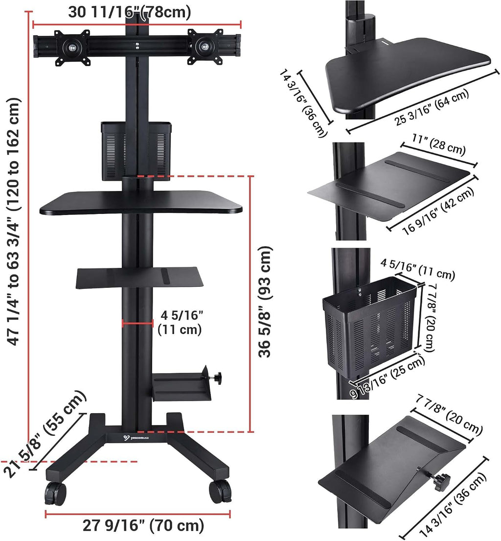 AW NexusX Commander Mobile Computer Cart Medical Rolling PC Stand Desk