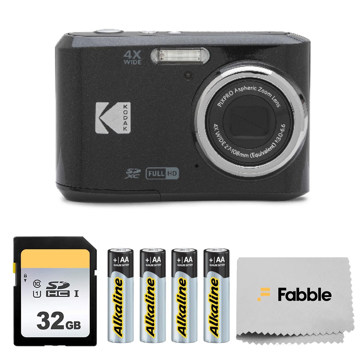 KODAK PIXPRO FZ45 16MP Digital Camera with 4X Optical Zoom 27mm Wide Angle and 2.7" LCD Screen Bundle with 32GB SD Memory Card, AA Batteries (4 Pack), Lens Cleaning Cloth (Red)