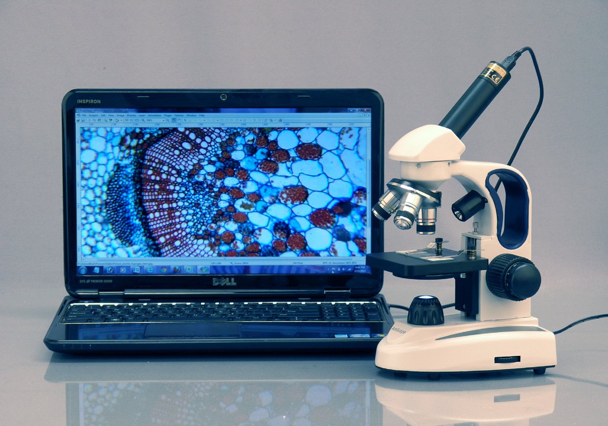 AmScope M158C-2L-E2 Compound Monocular Microscope, 2MP Camera