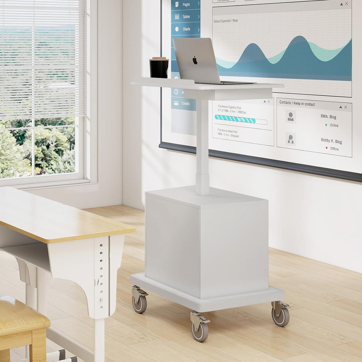 Natwind Mobile Workstation,Teachers Podium with Drawer & Open Cabinet
