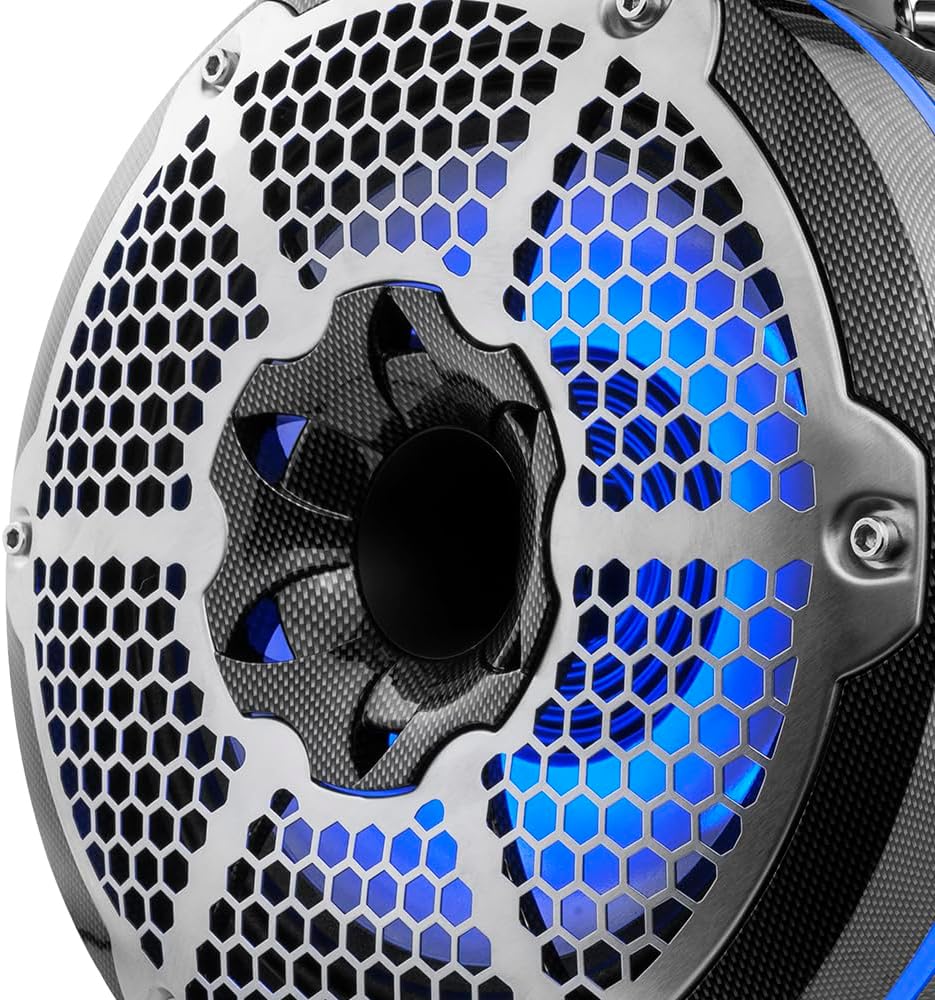 DS18 CF-X10TPNEO 10" Neodymium Marine Wakeboard Tower Speakers with Bullet Tweeter, Passive Radiator and RGB LED Lights - High Performance, Marine Grade IP65 Rated, 900W Max 300W RMS 4 Ohms (Pair)