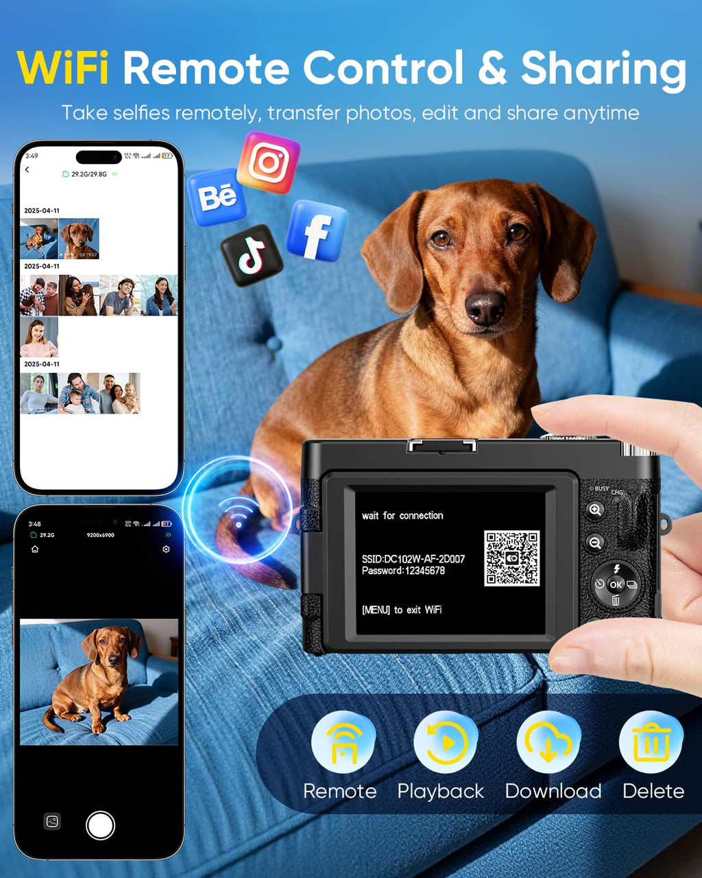 2026 Upgraded 64MP Digital Camera 4K WiFi 180Â° Flip Screen Autofocus, White