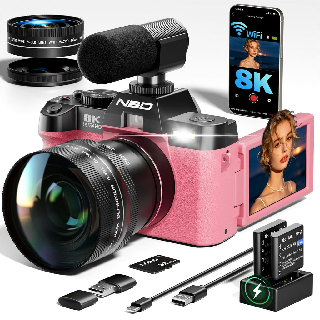True 8K 64MP Digital Camera for Photography with Microphone(Black)