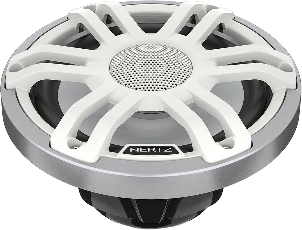 HERTZ Marine Pontoon Audio Upgrade â (4 Pair) HMX 6.5" RGB LED Coaxial Speakers â White Sport Grille Boat Sound System