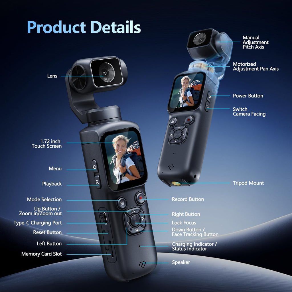 4K Vlogging Camera, Pocket Digital Camera, 330Â° Rotating Lens
