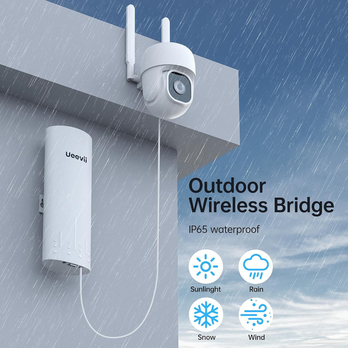 UeeVii CPE450 Wireless Bridge and WR3000K WiFi Router Kit, 5.8G 3KM Point to Point Wireless Bridge Outdoor to Shop Barn Garage Building Network Kit Solution, Outdoor WiFi Bridge(2PCS), Plug and Play