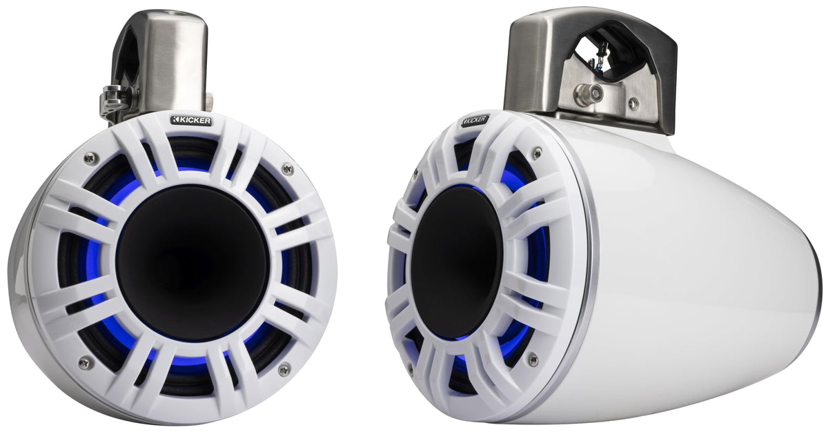 KICKER 51KMTCXL8 8" RGB LED Horn Loaded Compression Driver Marine Tower Speakers, Pair, Black