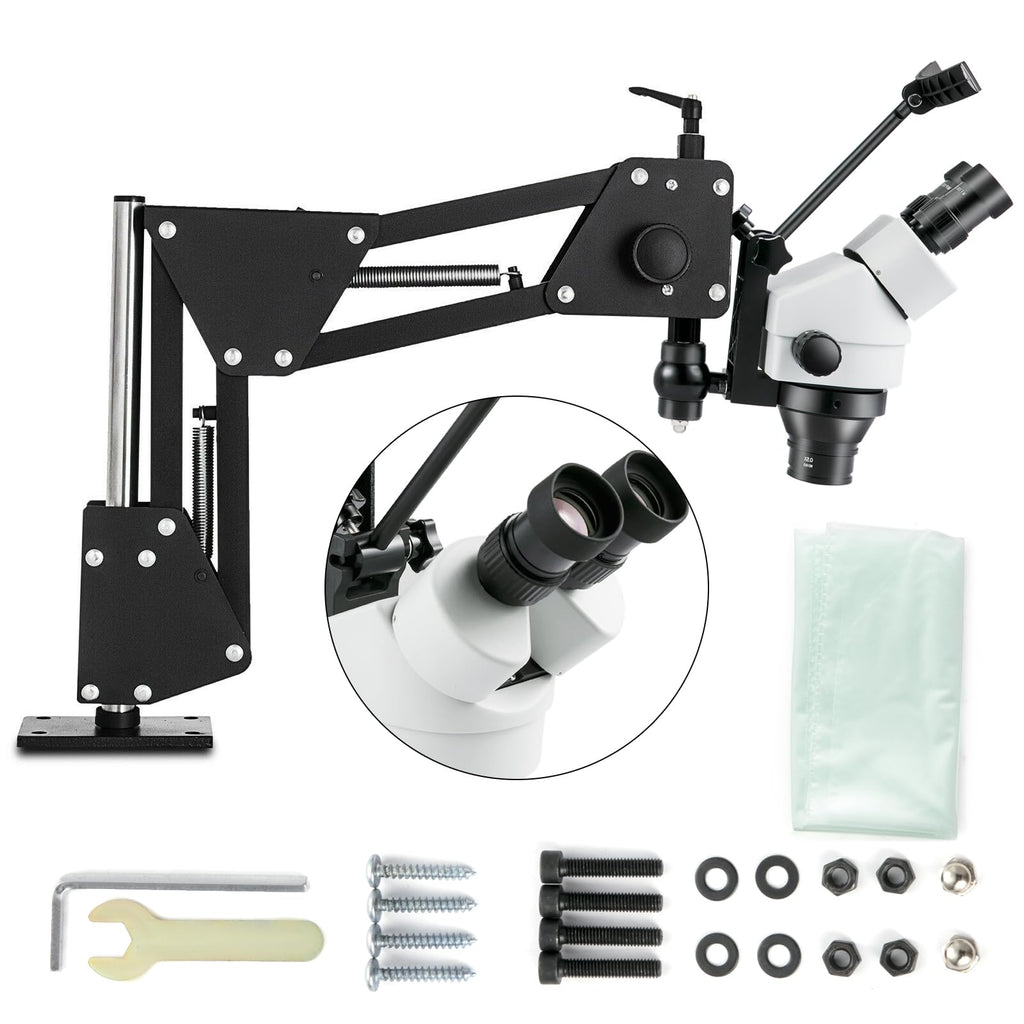 VEVOR Multi-Directional Microscope with Spring Bracket, Micro Jewelry Inlaid Stand, with Integrated USB Ring LED Light, 7X-45X Magnification Jewelry Microscope, Jewelers Microscope for Jewelry Inlay