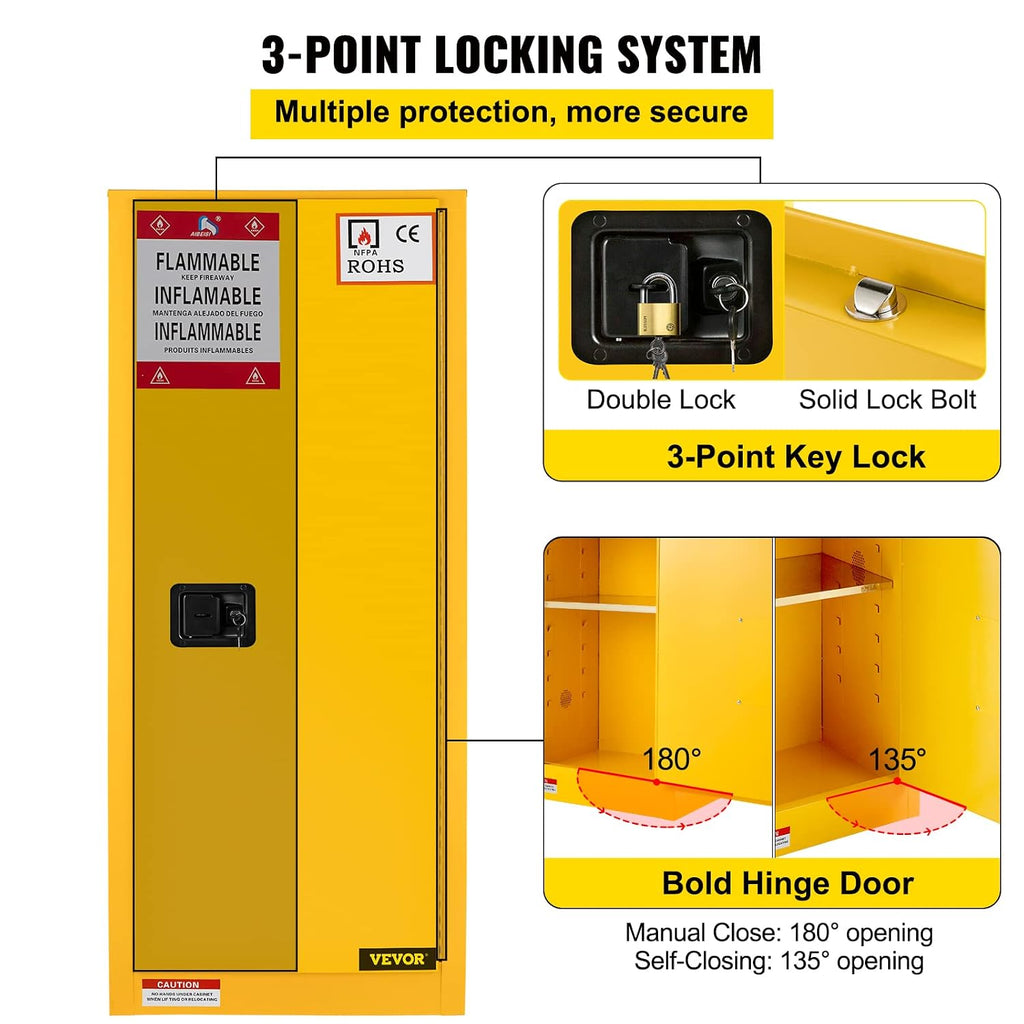 VEVOR Flammable Cabinet, 18" x 18" x 35", Yellow