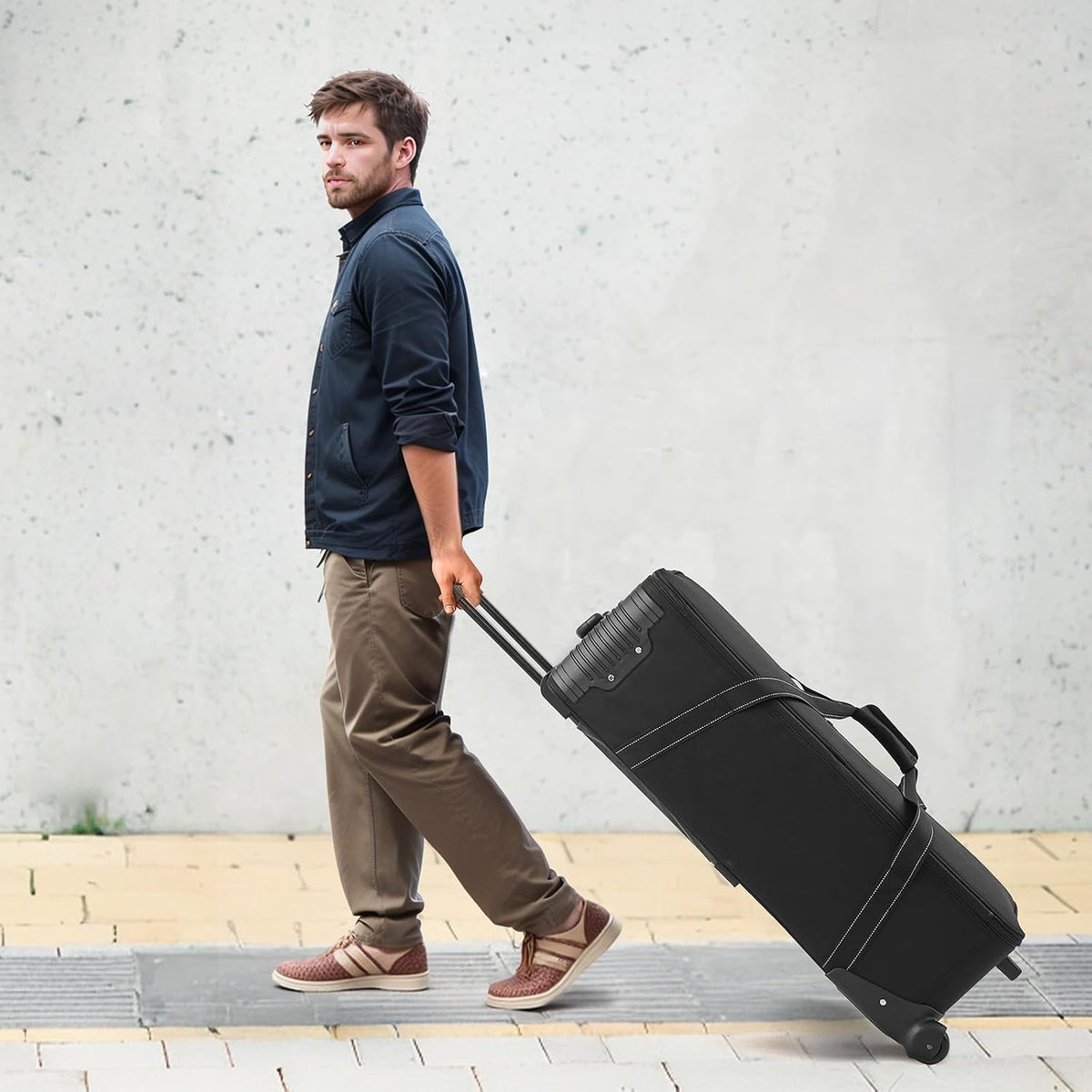 VEVOR Studio Equipment Trolley Case, 35.83 x 11.81 x 14 in / 91 x 30 x 35.5 cm, Rolling Camera Bag, Carrying Bag with Wheels Straps Padded Compartment Handle, for Light Stands, Tripods, Telescopes