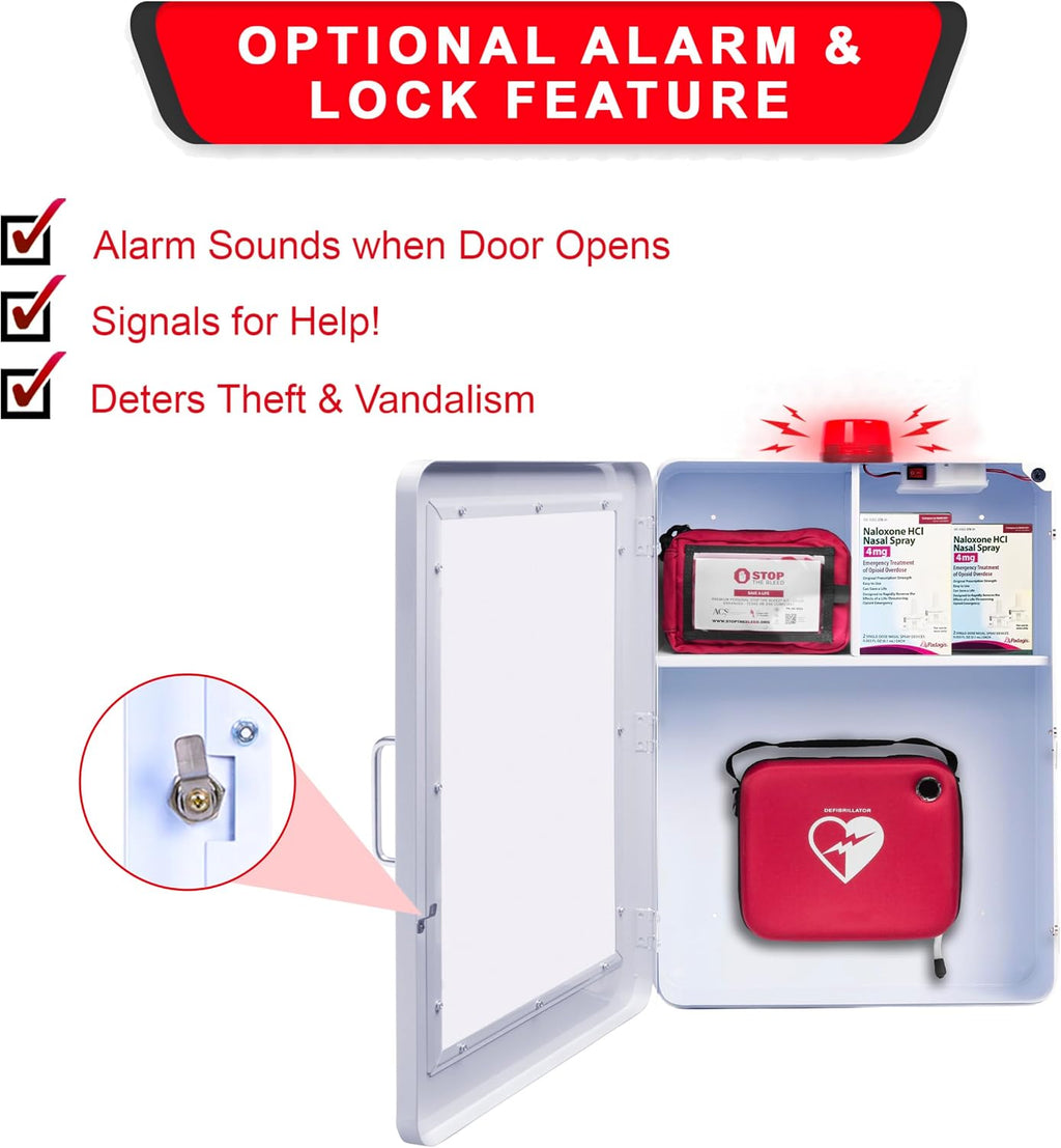 Emergency Medical Station â Wall Mount Cabinet for AEDs, Naloxone, Bleeding Control & First Aid Kits â Public Space Storage Solution â White (AED & Accessories Not Included)