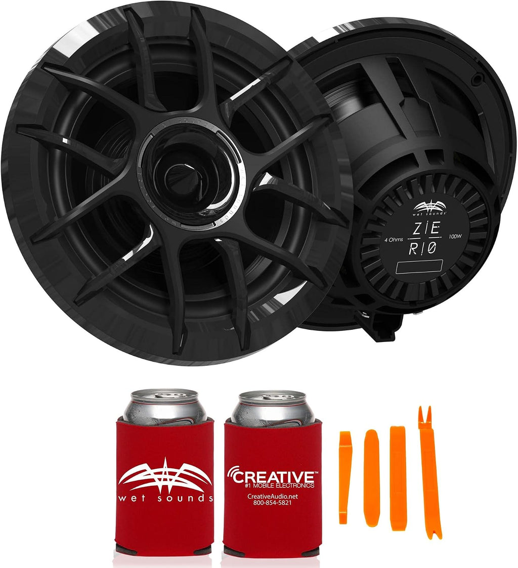 Wet Sounds Zero Series - 2 Pairs ZERO-6-XZ-B Black 6.5" Neodymium Powersport & Marine Speakers with Horn-Loaded Titanium Tweeters, Pair