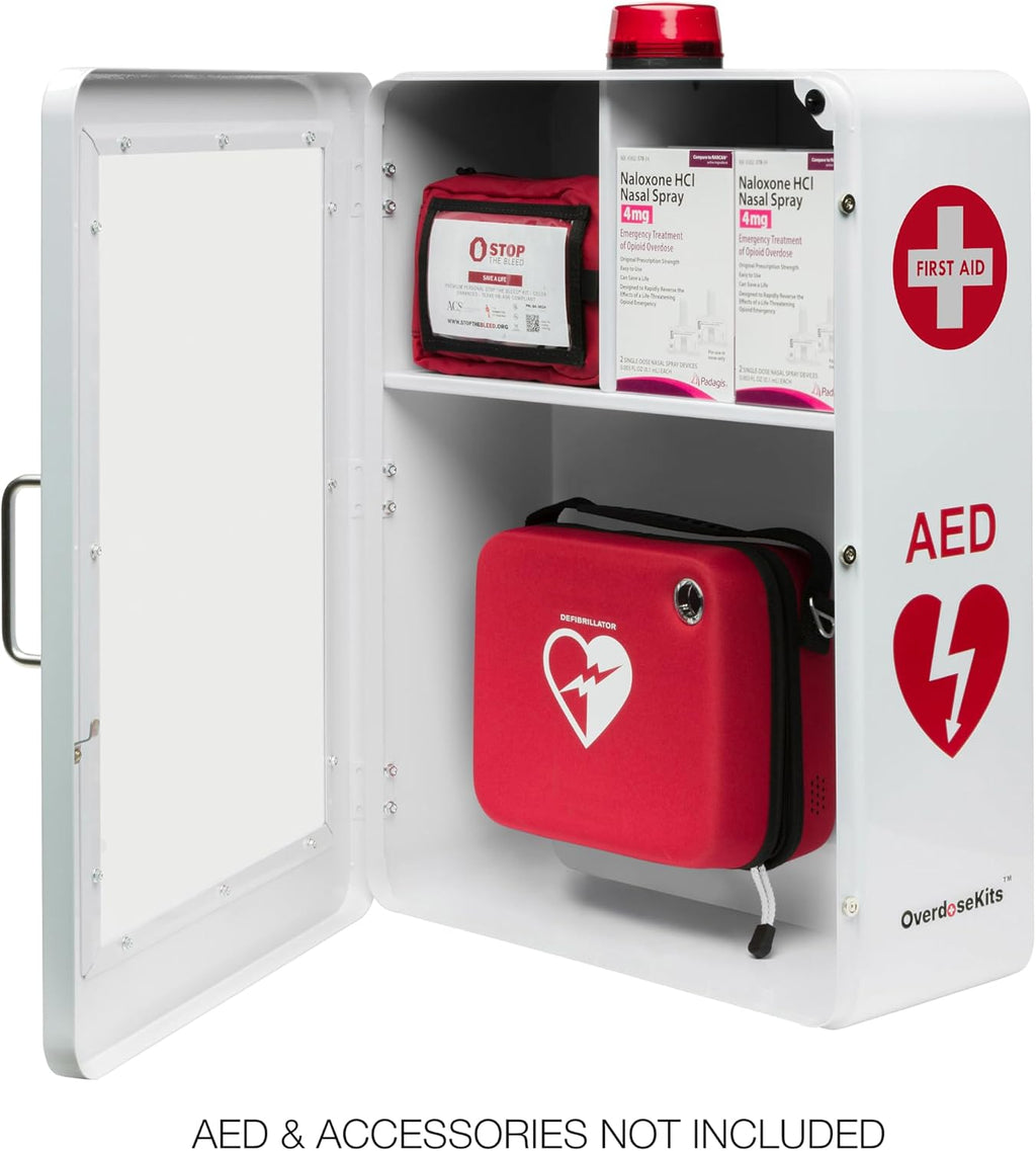 Emergency Medical Station â Wall Mount Cabinet for AEDs, Naloxone, Bleeding Control & First Aid Kits â Public Space Storage Solution â White (AED & Accessories Not Included)