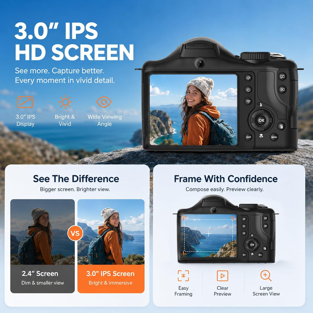 Vlogging Camera with Dual-View Recording, WiFi & Dual Cameras, 2000mAh, 8K
