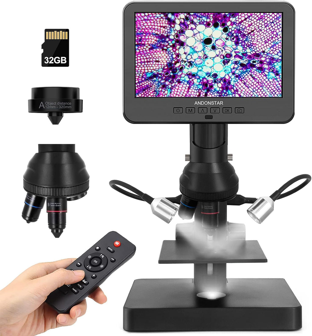 Andonstar AD246S-P HDMI Digital Microscope with 7'' Screen, 4000x 3 Lens