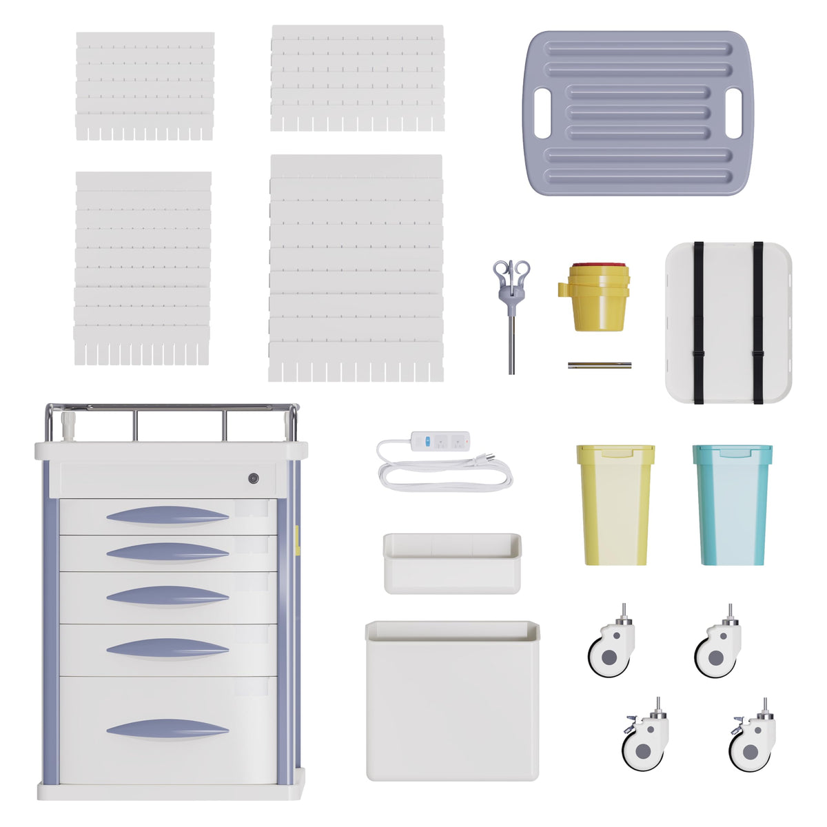 Medical Rolling Crash Cart with Integrated Medical Countertop