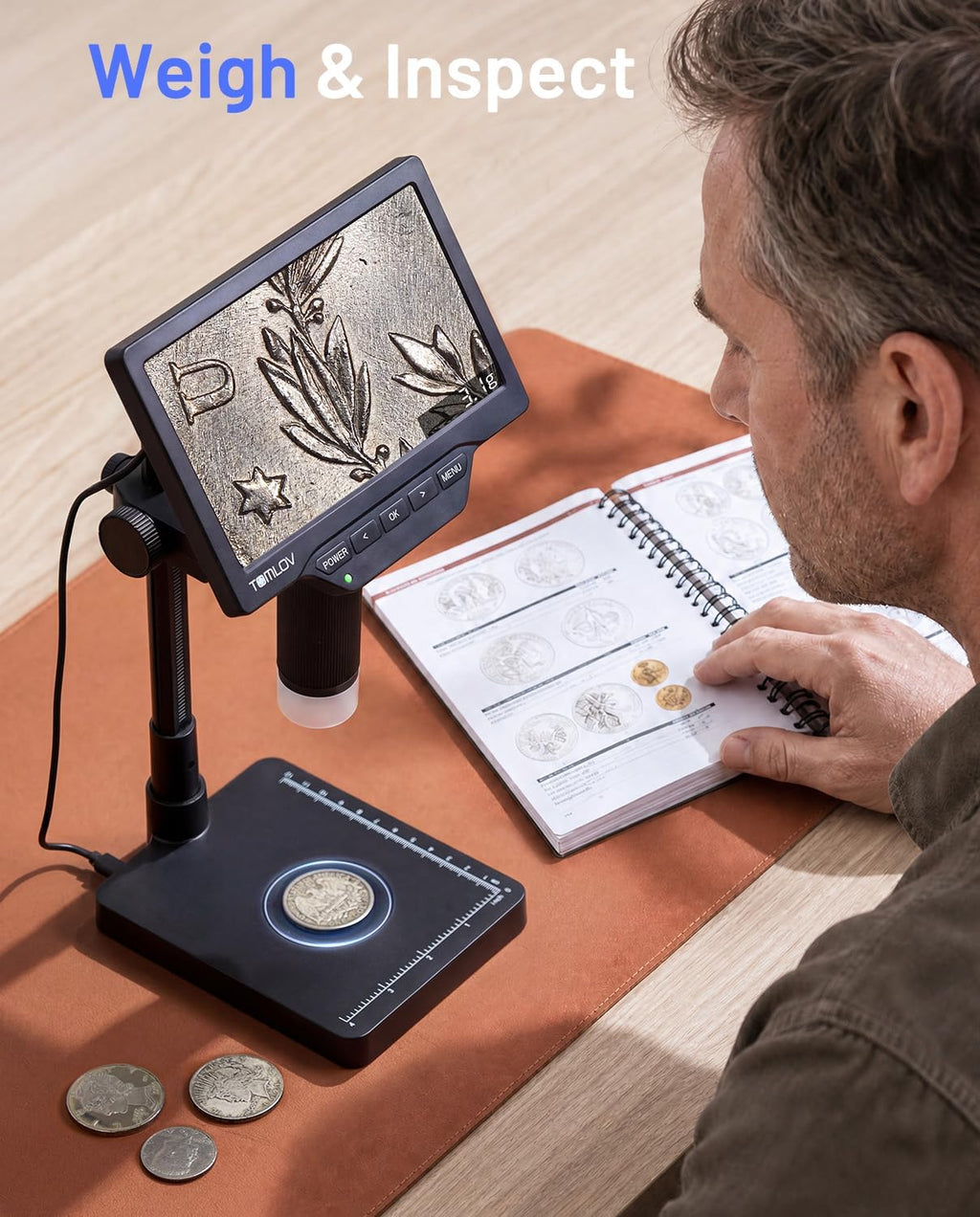 TOMLOV Coin Microscope with Weighing Scale, 7" Digital Magnifier DM4W Max