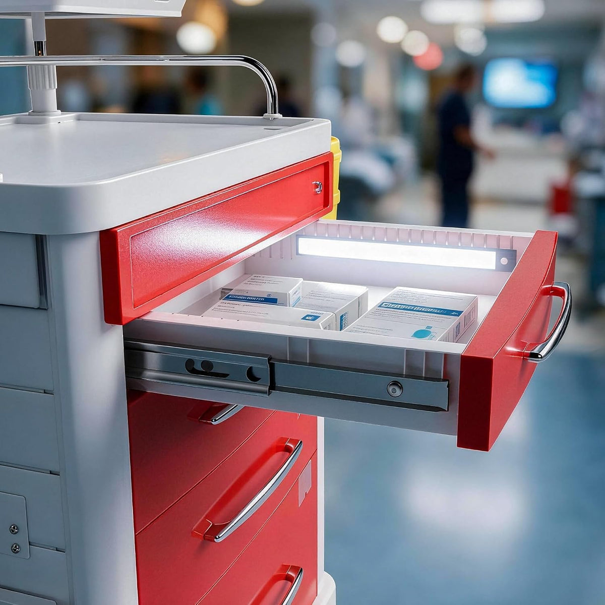 FDA Approved 5-Tier Medical Crash Cart with Auto-Sensing LED Lights