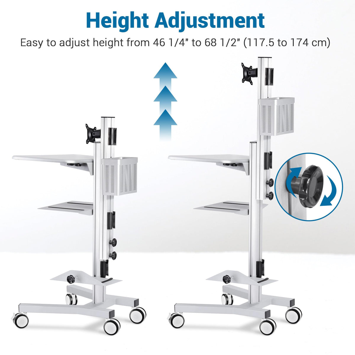 AW NexusX Commander Mobile Computer Cart Medical Rolling PC Stand Desk