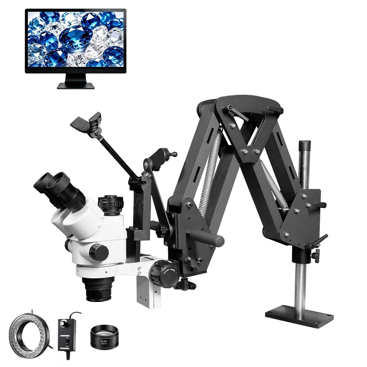 DZQ Jewelry Trinocular Microscope with Camera, 7X-45X Magnification