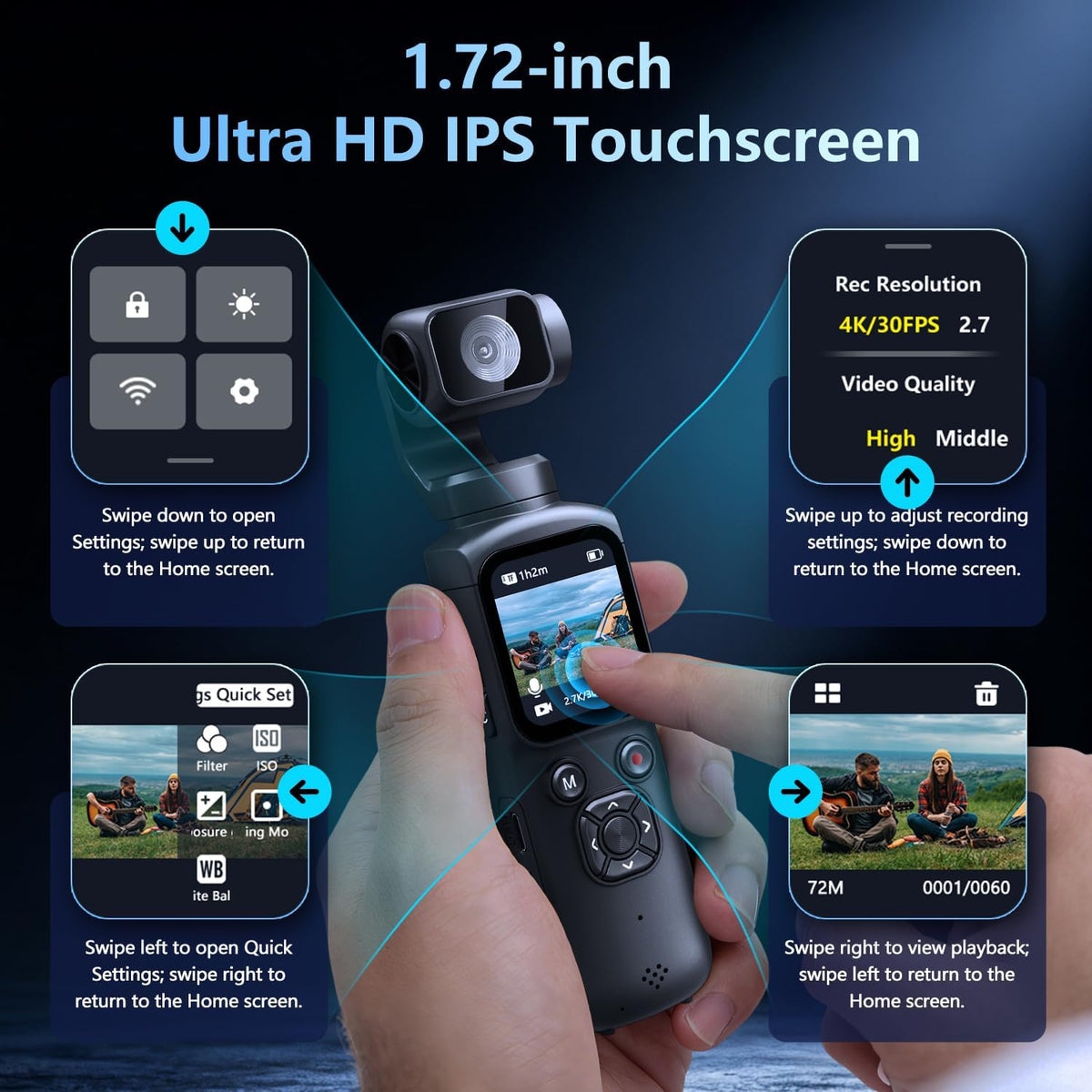 4K Vlogging Camera, Pocket Digital Camera, 330Â° Rotating Lens