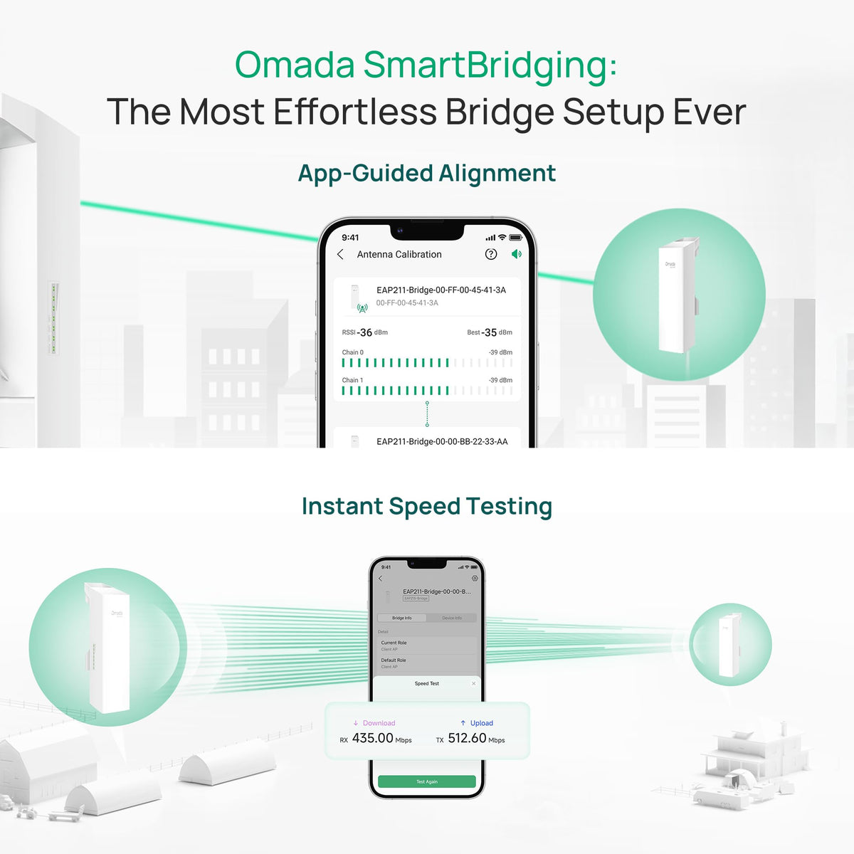 Omada 5GHz AC867 Wireless Bridge, 5km Distance, Gigabit(EAP215-Bridge KIT)