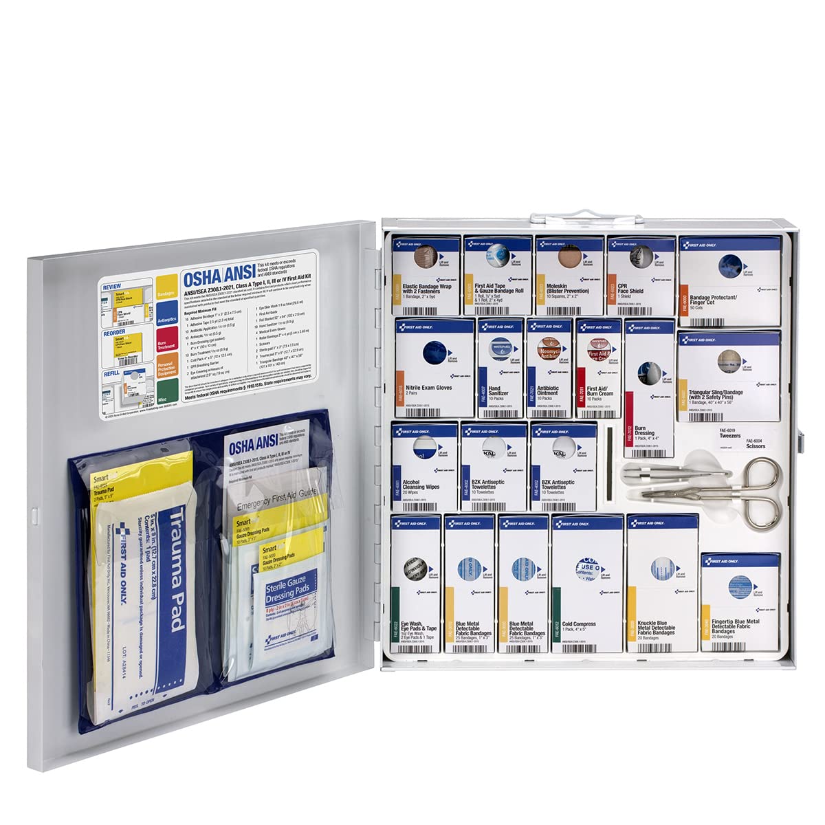 First Aid Only 746006 SmartCompliance 50-Person ANSI 2021 A and OSHA Compliant First Aid Kit for Restaurant Kitchen, Cafeteria, and Other Food Service Venues, Large Metal First Aid Cabinet