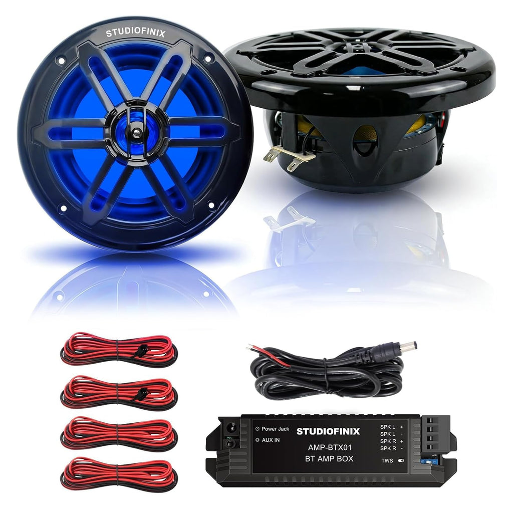 STUDIOFINIX 5.25 Inch 500W Bluetooth Marine Speakers with LED Lights -2 Way Weather Resistant Boat Speakers Perfect for Boats, ATVs, UTVs ï¼Pair,Whiteï¼