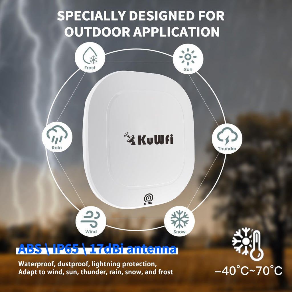 Outdoor Wireless Bridge, KuWFi 5.8G 3KM Transmission WiFi Point to Point Wireless Ethernet Bridge Router, with 3 RJ45 LAN Ports, Pre-Program, 48V PoE, 2-Packs