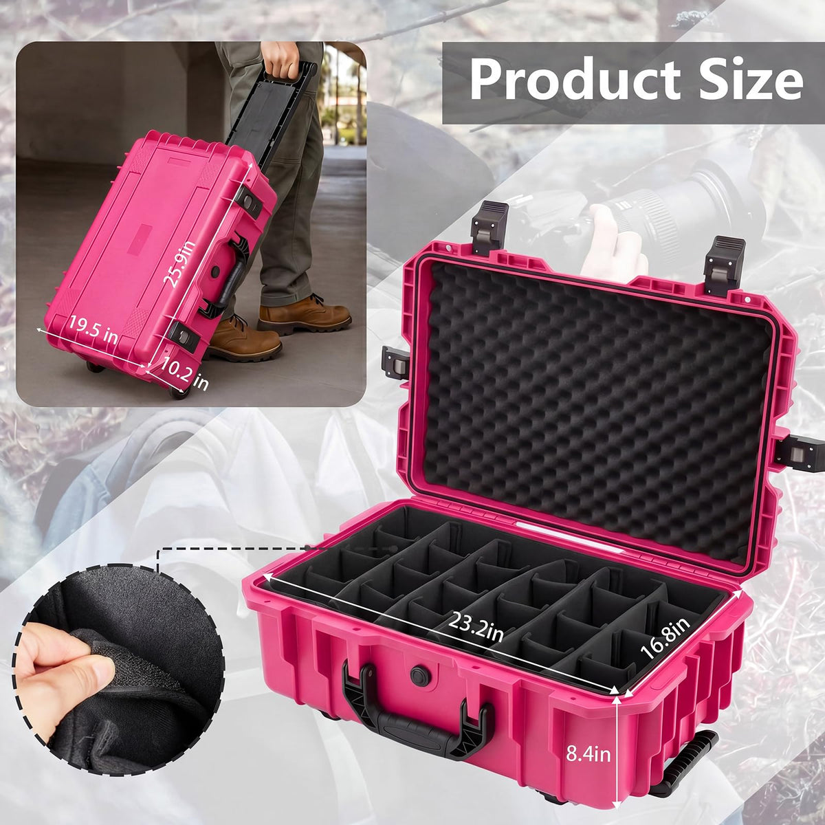 Relaxweex Rolling Camera Hard Case with 15 Padded Dividers & Wheels