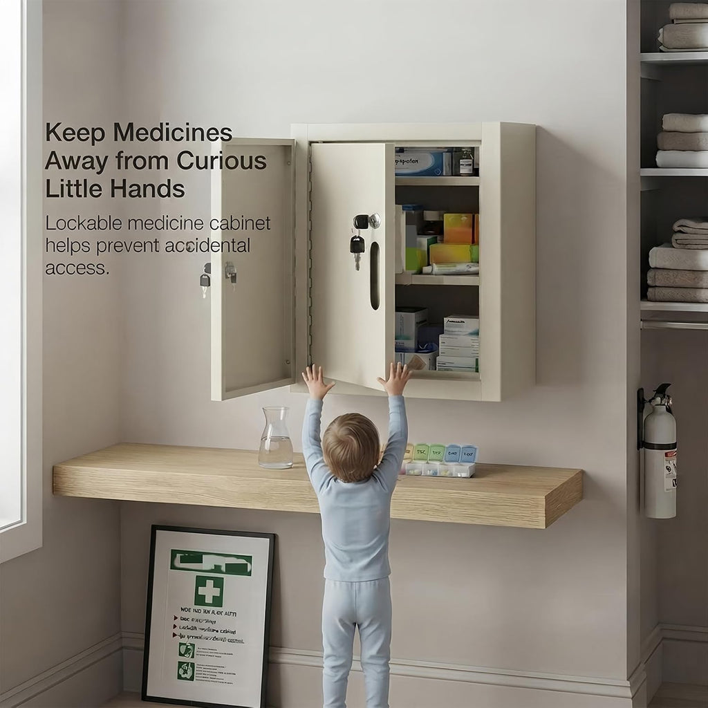 Locking Medicine Cabinet, Narcotics Cabinet with Dual Lock Doors, Wall Mounted Metal Medication Storage Cabinet, Secure Drug Storage Box for Clinics Pharmacies Veterinary Offices&Healthcare Facilities