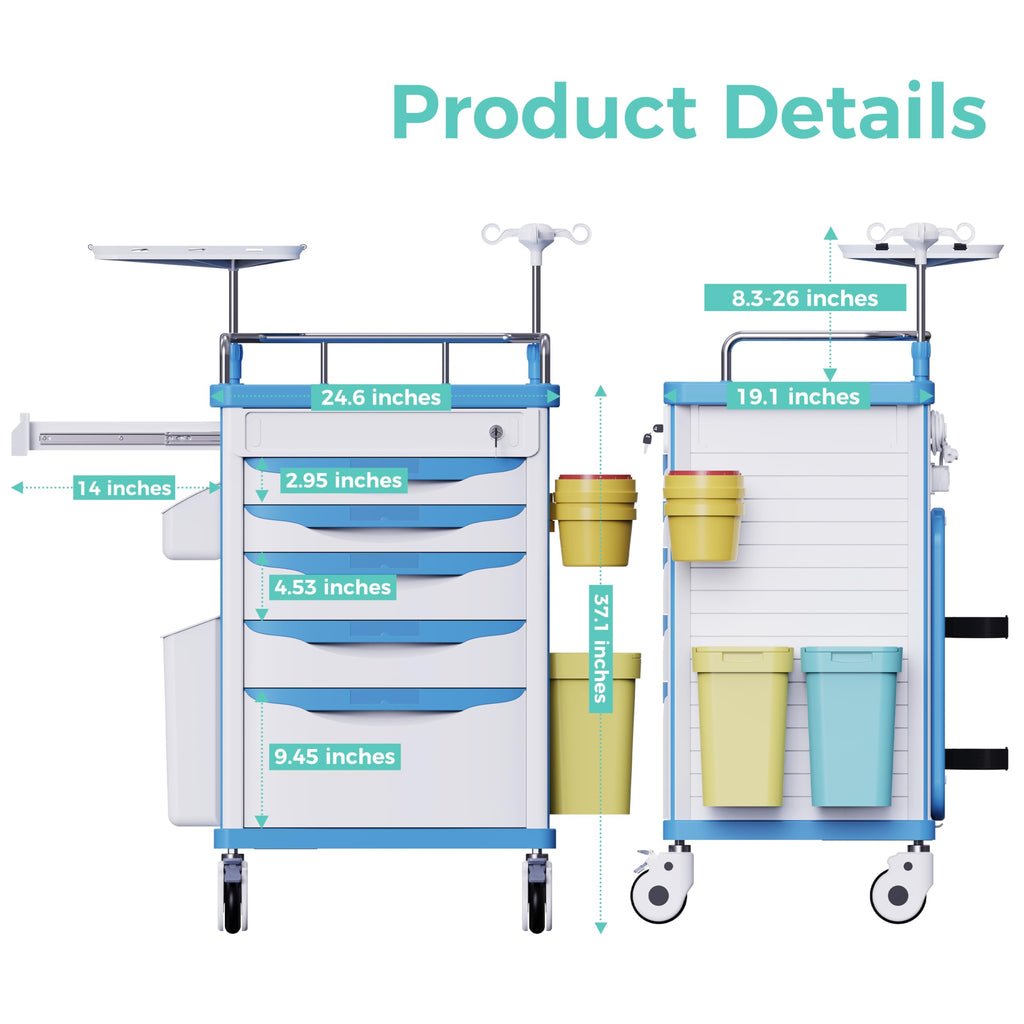 Medical Rolling Crash Cart with Integrated Medical Countertop