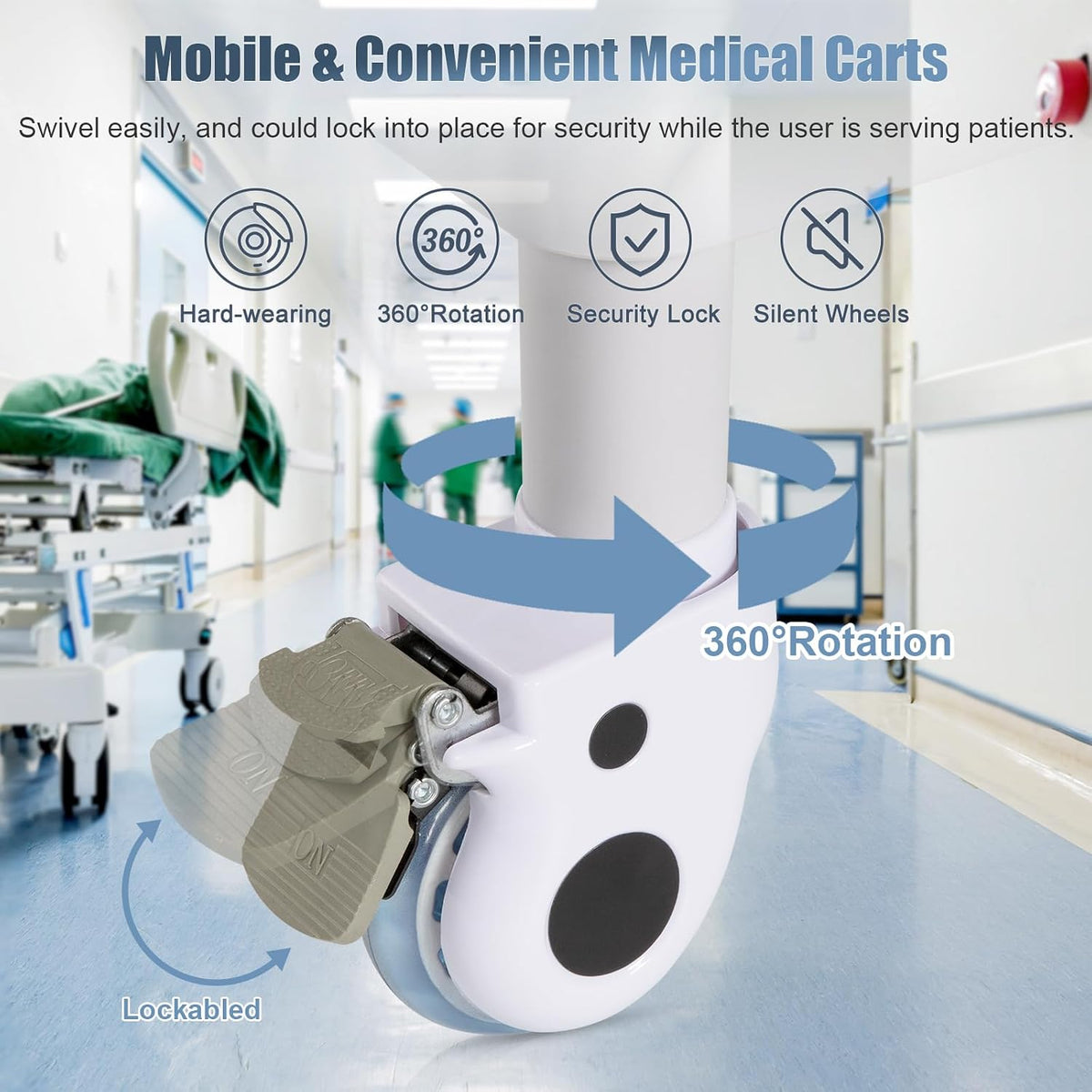 Mobile Medical Cart 3-Tier Professional Utility Cart 330 LBS Max Load
