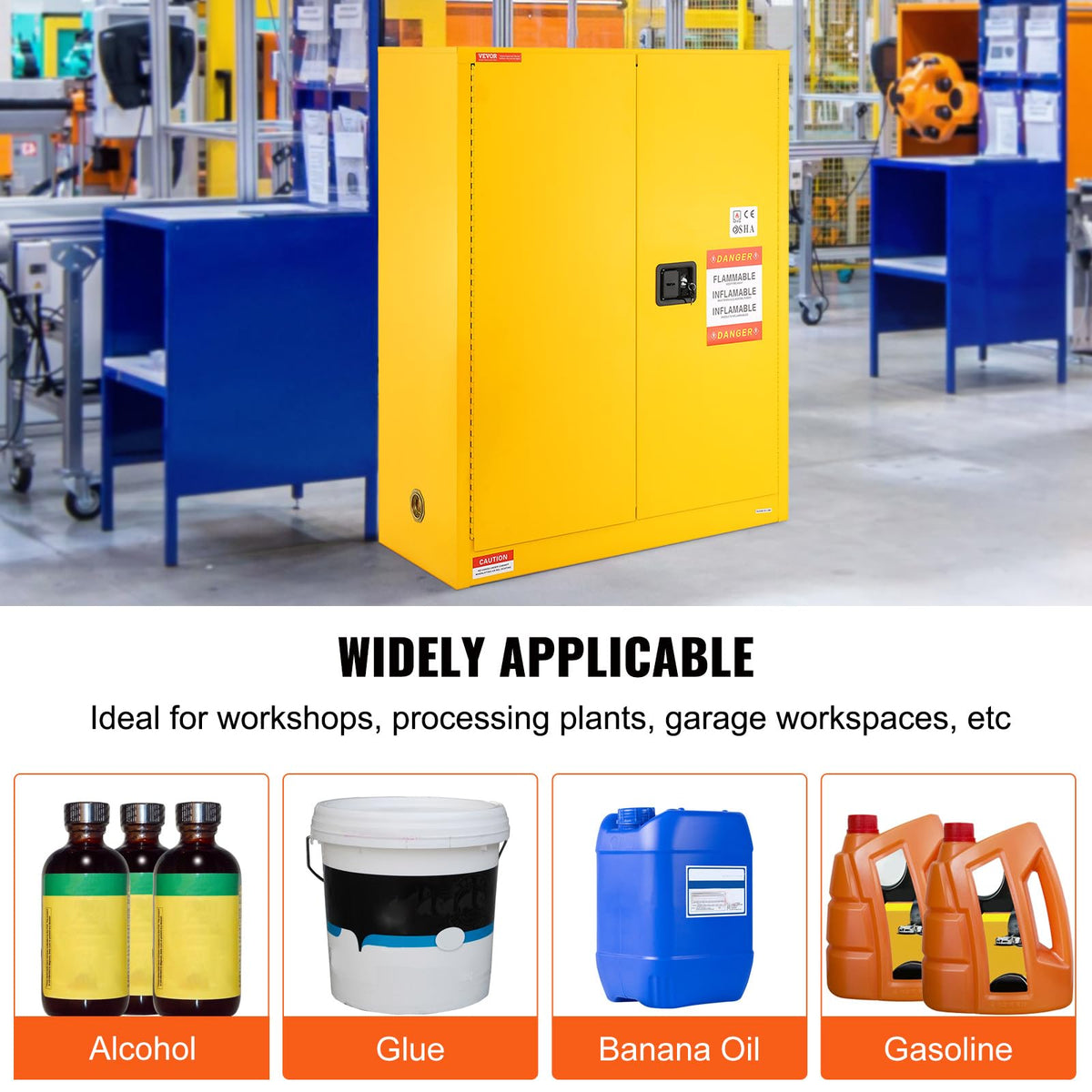 VEVOR Flammable Cabinet, 18" x 18" x 35", Yellow