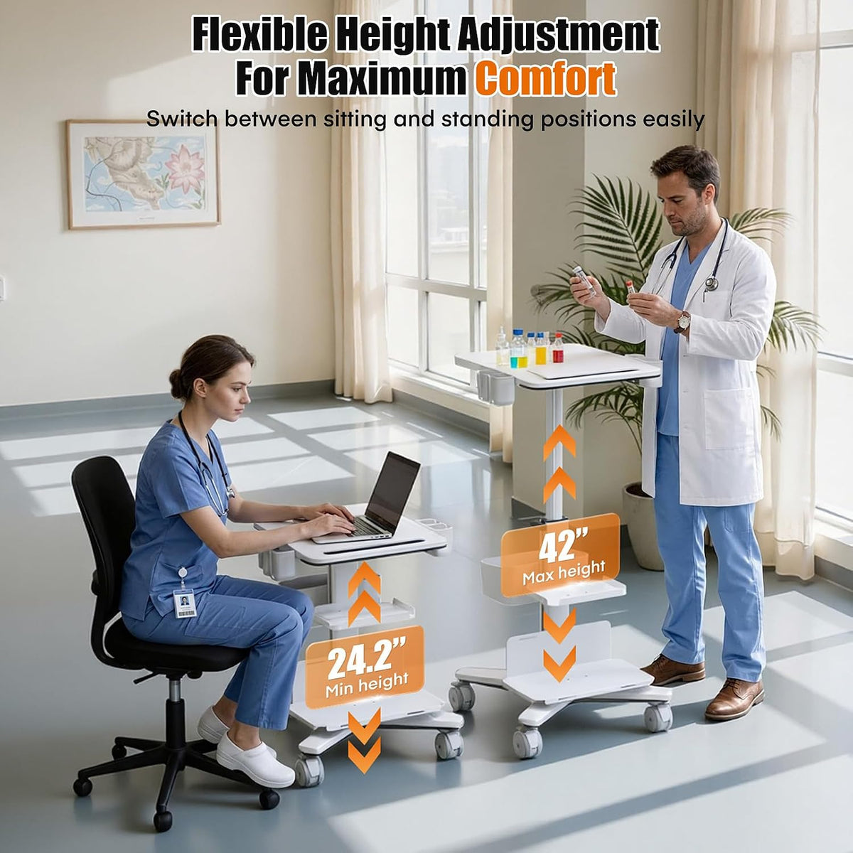 Medical Trolley Cart with Aluminum Alloy Frame, Oral Scanner Holder, Height Adjustable Workstation, 4 Locking Casters, Easy Assembly, Storage Basket for Dental Clinic, Medical Office and Beauty Salon