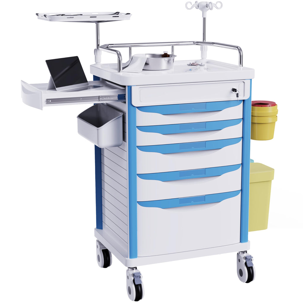 Medical Rolling Crash Cart with Integrated Medical Countertop