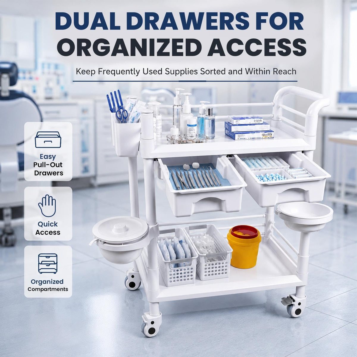 3-Tier Medical Mobile Trolley Cart