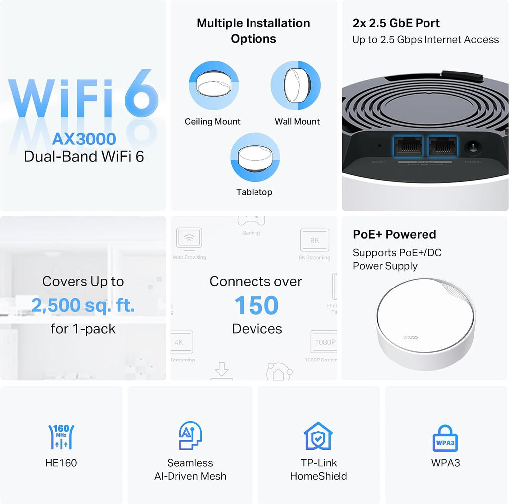 TP-Link AX3000 PoE Mesh WiFi 6, Deco X50-PoE(1-Pack)