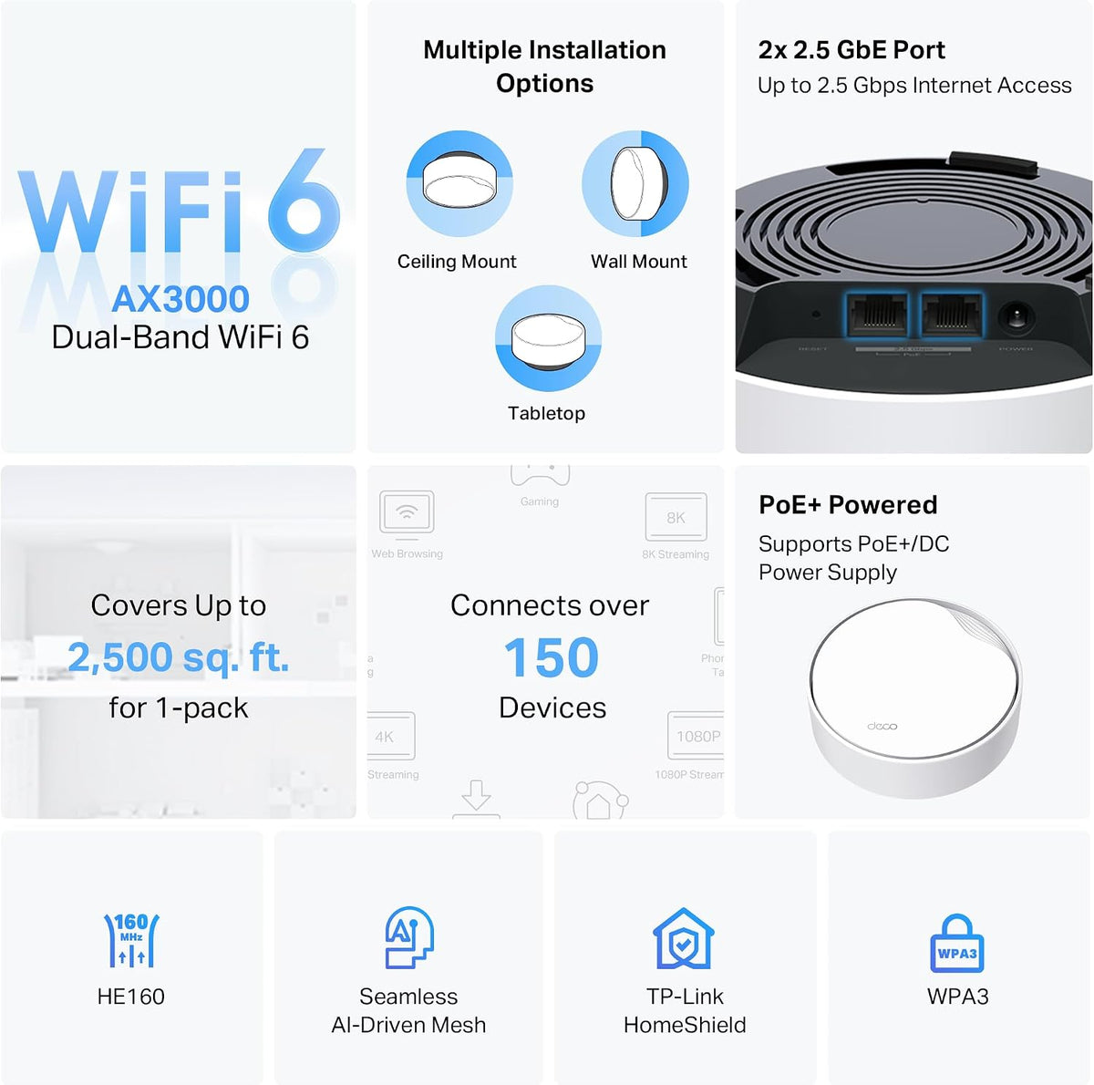 TP-Link AX3000 PoE Mesh WiFi 6, Deco X50-PoE(1-Pack)