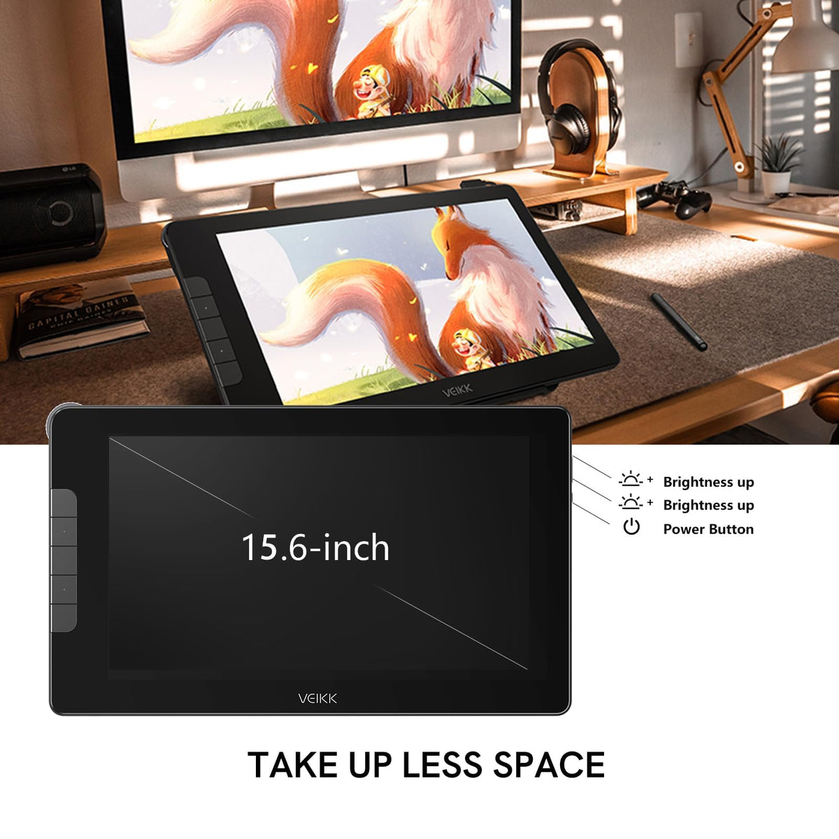 VEIKK VK1200V2 Drawing Tablet with Screen,11.6 Inch Full-Laminated Graphics Drawing Monitor,Upgraded 16384 Pressure Sensitivity, 2 Styluses, 120% sRGB,Graphics Tablet for PC Mac Linux Windows