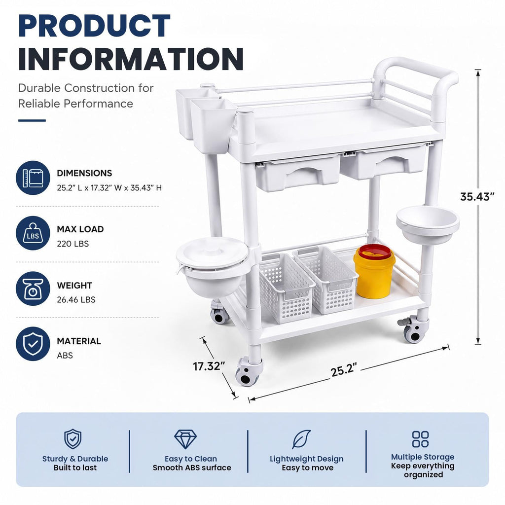 3-Tier Medical Mobile Trolley Cart