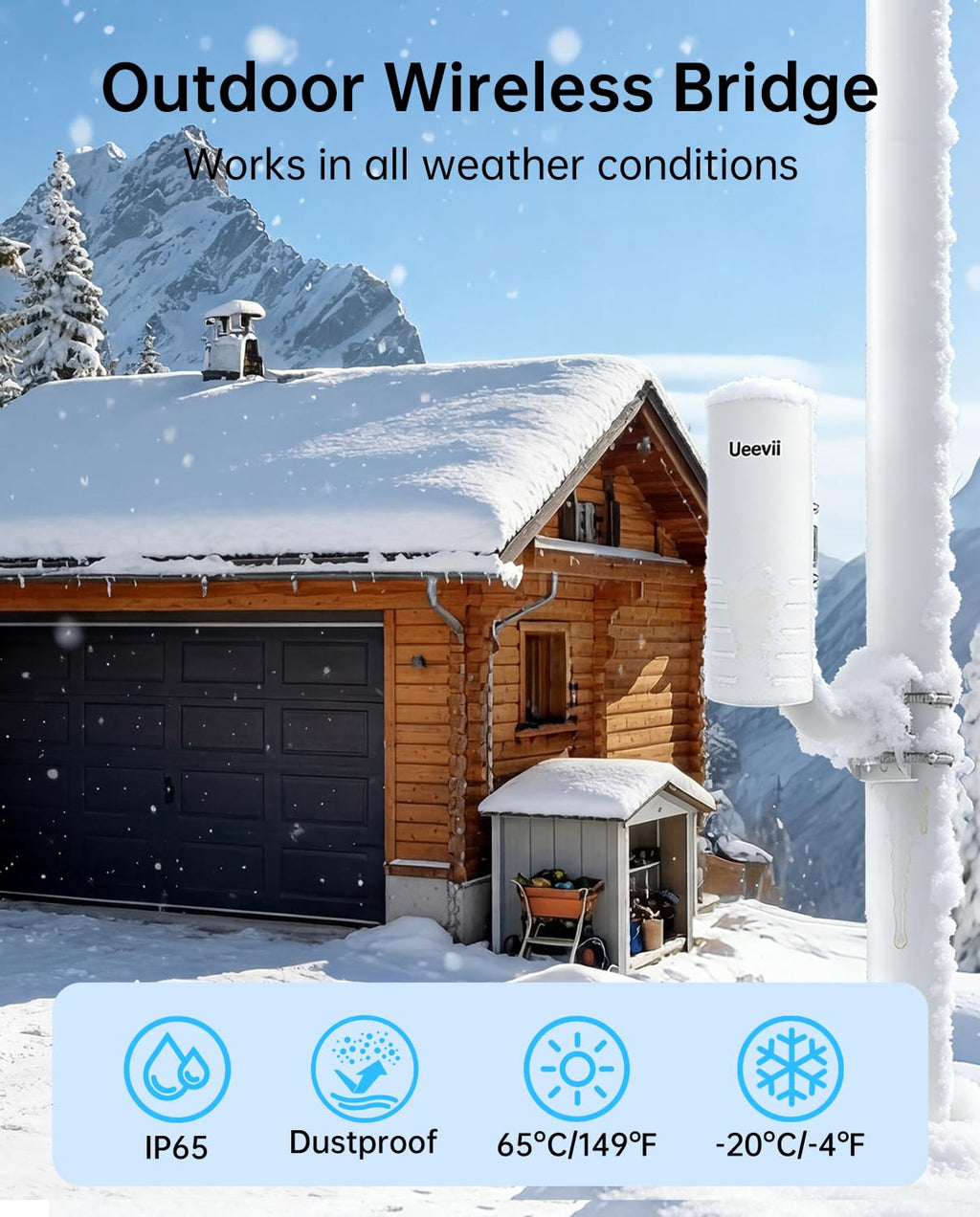 Wireless Bridge Point to Point Outdoor: Ueevii 5.8GHz Dual 100Mbps WiFi Bridge, 2KM Range CPE for Network Extend, PoE Adapter, IP65 Weatherproof, CPE453 for Starlink Garage Barn Shop