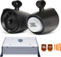 JBL MT8HLB 8" 2-Way Marine Tower Speaker with 1" Horn Loaded Compression Tweeter â Black & Wet Sounds HTX2 2 Ch. Amp