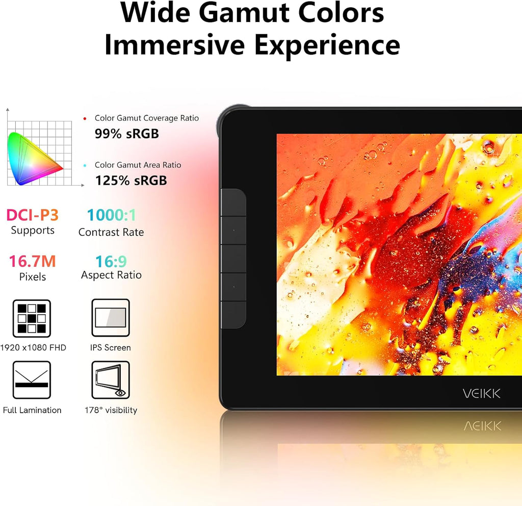 VEIKK Studio 16 Drawing Tablet with Screen,15.6" Pen Displayï¼with 2 Stylus