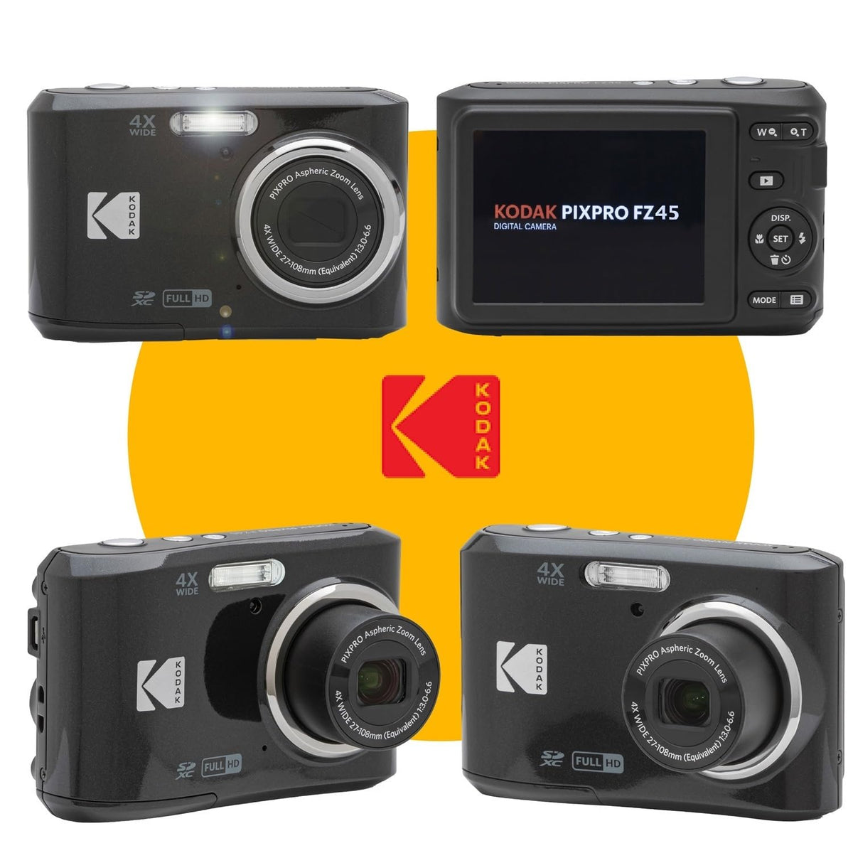 KODAK PIXPRO FZ45 16MP Digital Camera with 4X Optical Zoom 27mm Wide Angle and 2.7" LCD Screen Bundle with 32GB SD Memory Card, AA Batteries (4 Pack), Lens Cleaning Cloth (Red)