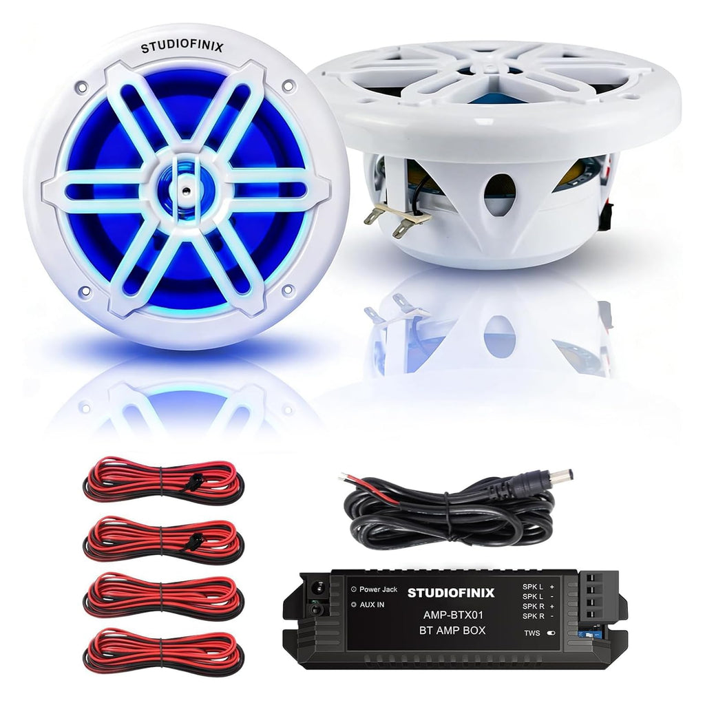 STUDIOFINIX 5.25 Inch 500W Bluetooth Marine Speakers with LED Lights -2 Way Weather Resistant Boat Speakers Perfect for Boats, ATVs, UTVs ï¼Pair,Whiteï¼