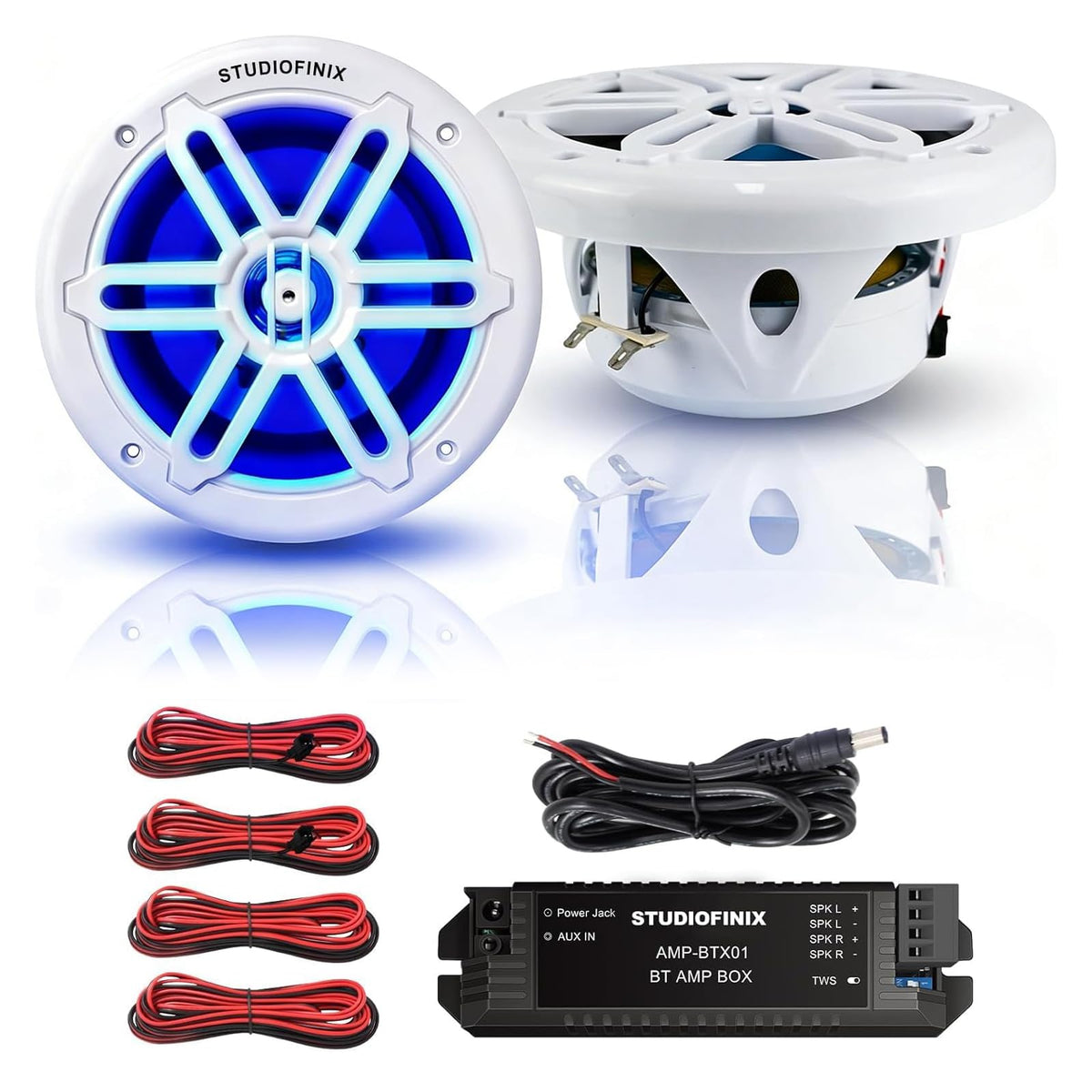 STUDIOFINIX 5.25 Inch 500W Bluetooth Marine Speakers with LED Lights -2 Way Weather Resistant Boat Speakers Perfect for Boats, ATVs, UTVs ï¼Pair,Whiteï¼