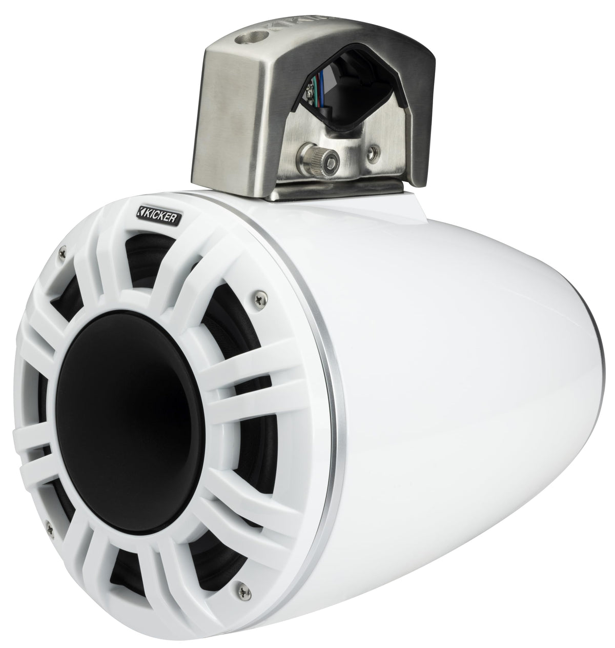 KICKER 51KMTCXL8 8" RGB LED Horn Loaded Compression Driver Marine Tower Speakers, Pair, Black