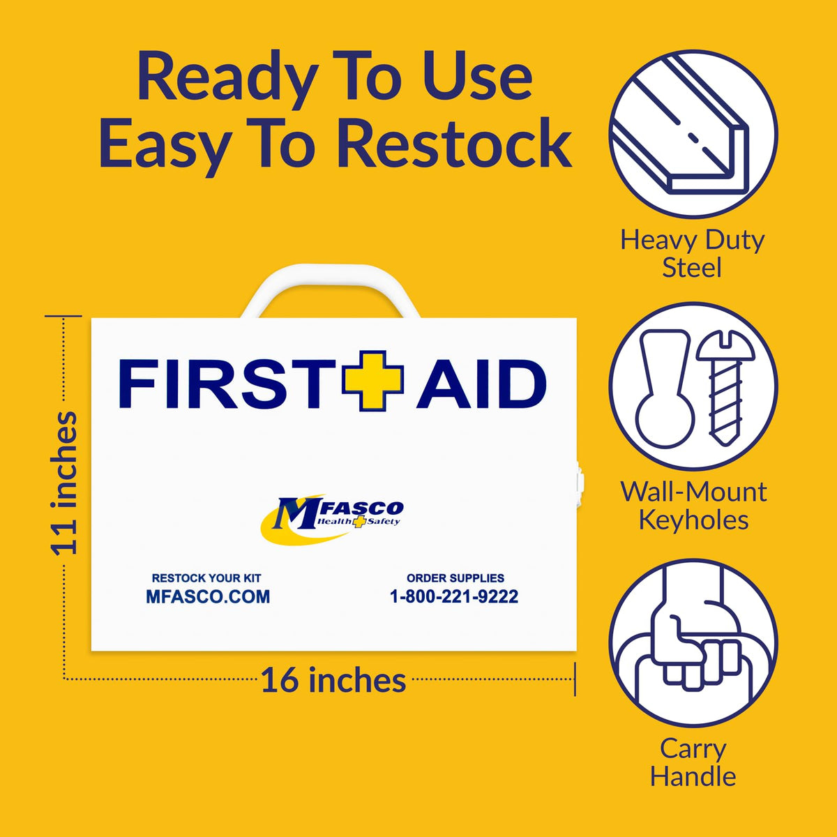 MFASCO OSHA/ANSI 2021 Class B Compliant First Aid Cabinet, Large, 3-Shelf