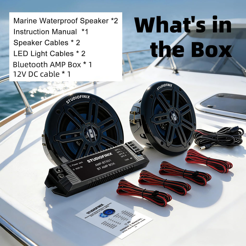 STUDIOFINIX 5.25 Inch 500W Bluetooth Marine Speakers with LED Lights -2 Way Weather Resistant Boat Speakers Perfect for Boats, ATVs, UTVs ï¼Pair,Whiteï¼